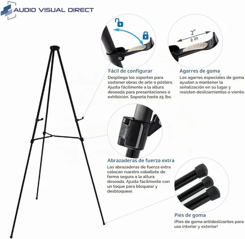 Vista 2 de Caballete de visualización telescópico de aluminio ligero, 70 pulgadas, negro