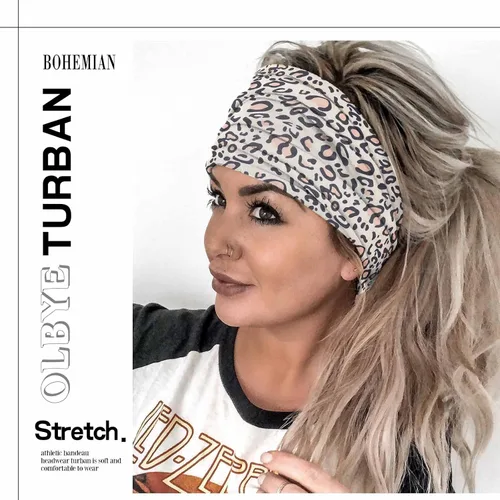 Vista 7 de Olbye Diademas bohemias anchas elásticas y antideslizantes para mujer y niña - para entrenamiento, yoga, correr, banda para el sudor, pañuelos