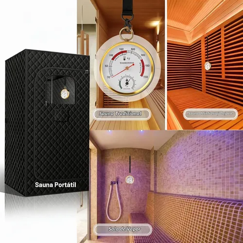 Vista 8 de Combo de termómetro de sauna Fahrenheit e higrómetro con soporte de cordón, termómetro colgante para sala de sauna, sauna de vapor portátil, rango