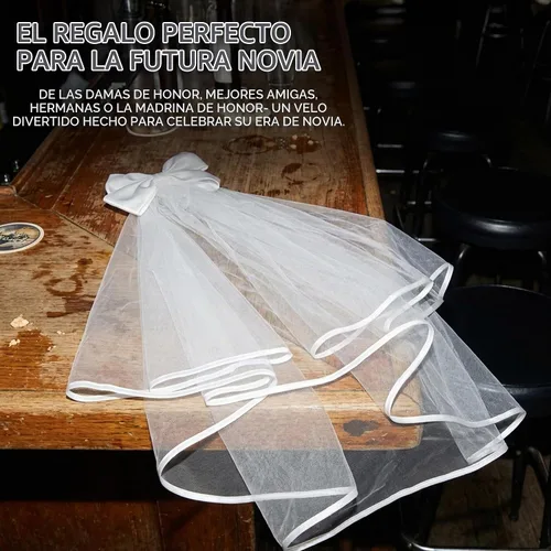 Vista 9 de Funky Junque Velo de novia con lazo, velo blanco para despedida de soltera para boda, despedida de soltera y regalos de compromiso Arco de satén