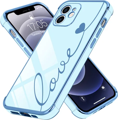 Vista 14 de LCHULLE Funda compatible con iPhone 12 para mujeres y niñas, bonito diseño de corazón de amor con enchapado de lujo, cubierta de TPU suave a prueba