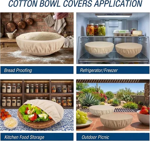 Vista 2 de Reusable Bowl Covers for Sourdough Bread Proofing,100% Cotton Elastic Set of 6 in Varying Sizes Easily Fit Your Bowls 4" to 13" - Durable Fabric