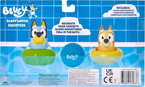 Vista 2 de Bluey Paquete de 3 juguetes de baño flotantes, juego de juguetes acuáticos flotantes ligeros con bingo y pelota de playa, juguetes de baño