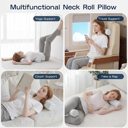 Vista 7 de Almohada Cervical de Rollo, Almohadas de Soporte Cervical de Espuma Viscoelástica, Almohadas de Cuello Redondas, Almohadas Cilíndricas de Refuerzo