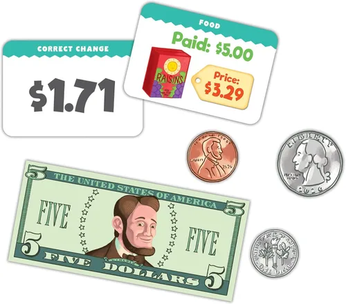 Vista 3 de eeBoo Juego de matemáticas para hacer cambios con dinero de juego, monedas