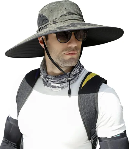 Vista 11 de Leotruny Sombreros de ala ancha para hombre UPF50+ sombrero impermeable transpirable para pesca, senderismo, camping