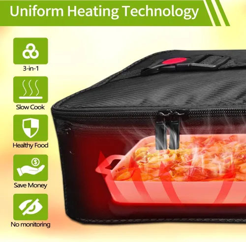 Vista 7 de Horno portátil, 12 V, 24 V, 110 V, calentador de alimentos para automóvil, portátil, mini horno personal, lonchera eléctrica con calefacción