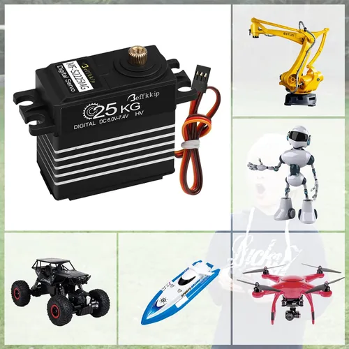 Vista 7 de Paquete de 55.1 lbs servomotor digital de alto par RC servo engranaje de metal completo impermeable con brazo servo 25T para RC Car Crawler Robot