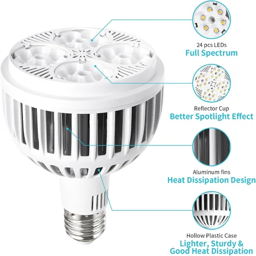 Vista 5 de Hywyimlait Luces de cultivo para plantas de interior, espectro completo de 4000 K, bombilla para plantas de 22 W con alto PPFD, base E27, bombilla