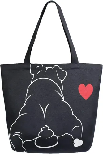 Vista 34 de ALAZA - Linda bolsa de lona grande con diseño de bulldog pug negro francés, reutilizable, para compras, con asas, resistente, lavable Multi 13