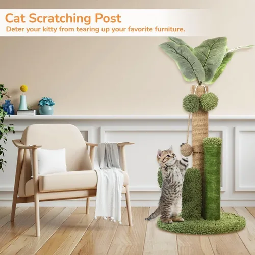 Vista 2 de joyibay Poste rascador para gatos de 11.8 x 19.3 pulgadas, árbol para gatos con juguete colgante, rascador de cactus para interiores, poste rascador
