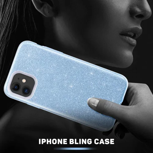 Vista 6 de MATEPROX - Carcasa para iPhone 11 y 2019, de 6.1" diseño de brillantes para niñas y mujeres, Azul