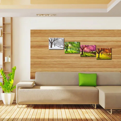 Vista 2 de KREATIVE ARTS 4 piezas de lienzo de arte para pared, primavera, verano, otoño, invierno, cuatro estaciones, paisaje, colorido, árbol, pintura