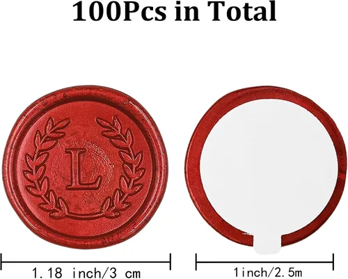 Vista 2 de 100 calcomanías adhesivas de sello de cera con letra L, hechas a mano, sin necesidad de sellar, rasgar y usar calcomanías de cera para invitaciones