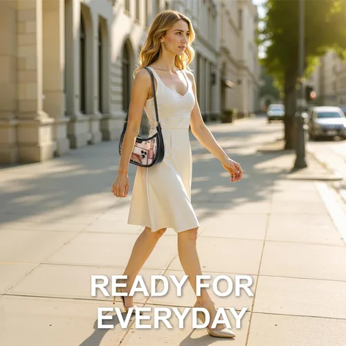 Vista 9 de Bolsa de hombro transparente PACKISM 9x6x3 - Bolsa transparente para eventos en estadios para mujeres con correa corta, perfecta para eventos