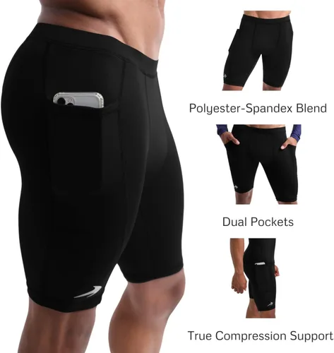 Vista 4 de CompressionZ Men's Compression Shorts with Pockets - Performance Sport Spandex Compression Underwear 8