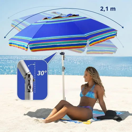 Vista 4 de AMMSUN Sombrillas de playa de 7 pies de alta resistencia para vientos fuertes con ancla de arena, ventilación inclinable, protección UV 50+ contra