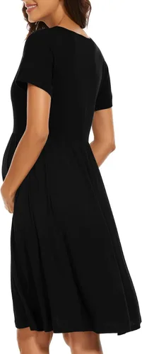 Vista 4 de Vestido de maternidad de manga corta para mujer, ropa de embarazo con bolsillos