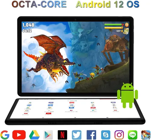 Vista 4 de 2025 Android 12 Tablets 10.1 Octa-Core 2 en 1 Tablet 64 GB + 512 GB Expandir incluye funda, teclado, lápiz capacitivo, cámara dual 13+5, pantalla