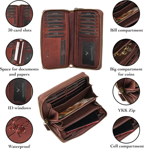 Vista 4 de Cartera de Piel RFID para Mujer Cartera Moderna RFID para Mujer con Múltiples Compartimentos Soporte para Tarjetas de Crédito Hecho a Mano