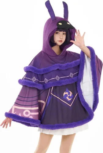 Vista 2 de Cosplay.fm Capa con capucha para mujer, color morado kawaii con capucha, juego de cosplay, capa de descanso, poncho