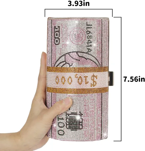 Vista 4 de Bolso de mano de diamantes de imitación para mujer, bolso de noche de cristal, bolso de dinero con diamantes brillantes para bodas y fiestas