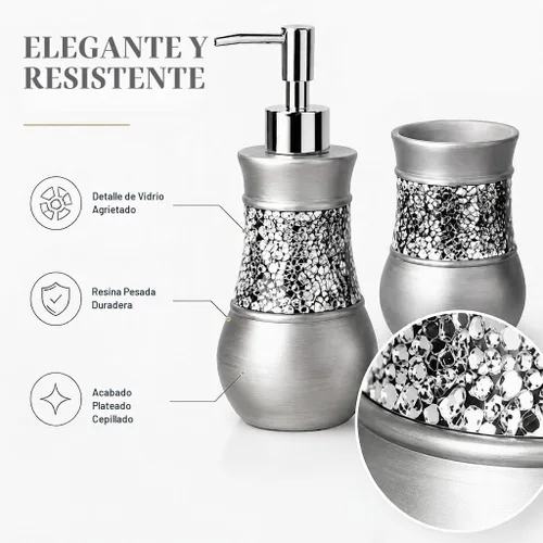 Vista 4 de Creative Scents Juego de accesorios de baño de resina de 4 piezas Vidrio