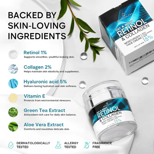 Vista 3 de Crema Hidratante Facial con Retinol, Crema Antienvejecimiento para Cuello Reafirmante, Crema Facial de Día y Noche con Colágeno y Ácido Hialurónico