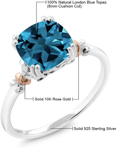 Vista 6 de Gem Stone King Anillo de compromiso de plata de ley 925 y oro rosa de 10 quilates con piedra natal de 0.315 in Anillo de compromiso de aniversario