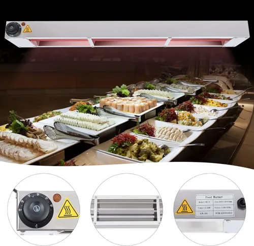 Vista 3 de Lámpara de calor de alimentos de 36 pulgadas, calentador de alimentos con enchufe y cadenas, temperatura ajustable de acero inoxidable plateado