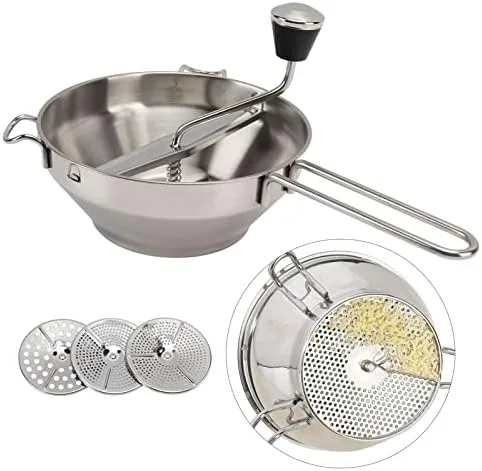 Vista 4 de Molino manual de alimentos, molino ergonómico de acero inoxidable, mango de fresado de acero inoxidable, molino de alimentos giratorio para salsa