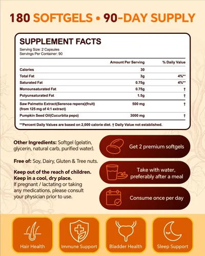 Vista 7 de Everly - Aceite de semilla de calabaza, con palma enana, 3000 mg