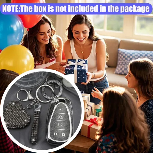 Vista 6 de Funda para Llavero con Llavero de Diamante para Mujeres Portallaves de Coche Compatible con Chevrolet Equinox Malibu Cruze Traverse Camaro Trax