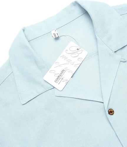 Vista 5 de COOFANDY - Camisas hawaianas de algodón y lino, florales, tropicales, con botones para hombre