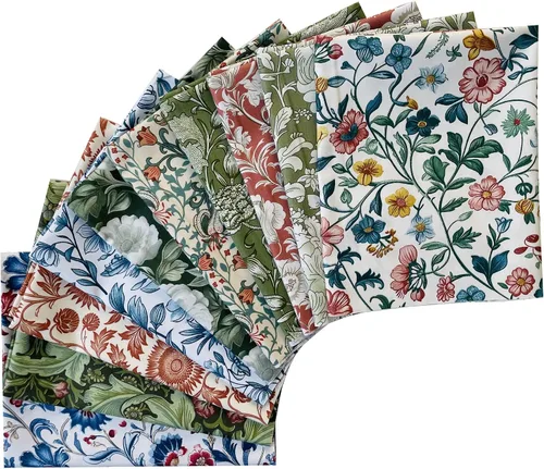 Vista 15 de Paquetes de tela de algodón acolchado de 18 x 22 pulgadas para coser, 10 unidades de flores blancas y negras 18" x 22" Fat Quarters Quilting