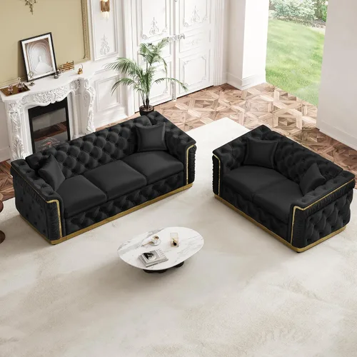 Vista 10 de Sofá de dos plazas Chesterfield de terciopelo de 62.2 pulgadas, sofá de lujo blanco y dorado, beige Gris