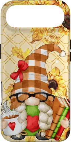 Vista 27 de Sunflower Gnome with Books for Tea Lover Librarian Reading Case for iPhone 16