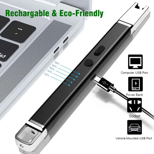 Vista 6 de Jaerdhs Encendedor de velas sin llama, encendedor eléctrico USB recargable, encendedor largo ARC para vela, encendedor resistente al viento, regalo