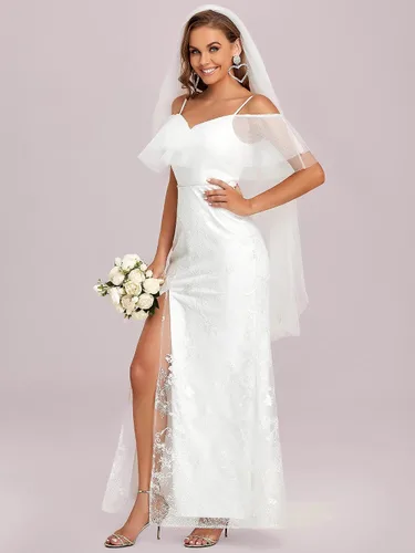 Vista 3 de Ever-Pretty Vestido de boda largo de tul con abertura lateral para mujer 90361