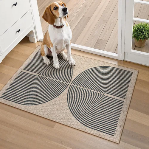 Vista 50 de Lahome Tapetes geométricos para puerta de interior para entrada, alfombra antideslizante lavable de 2 x 3 negro / neutro