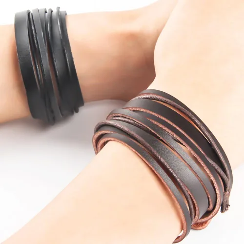 Vista 2 de Pulsera ajustable de cuero genuino vintage hecha a mano