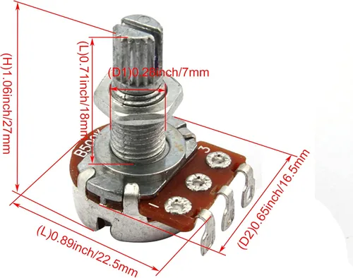 Vista 7 de Potenciómetro de guitarra B500K Push/Pull Audio Taper Short (3/8 "buje de 3/8") Potenciómetro de eje dividido Push-Pull Pot para guitarra eléctrica