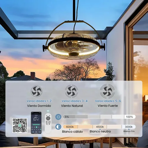 Vista 4 de Ventiladores de Gazebo para Exteriores, Ventiladores de Techo Colgantes con Luces, Ventilador de Techo Portátil de 16" con Enchufe, Ventiladores