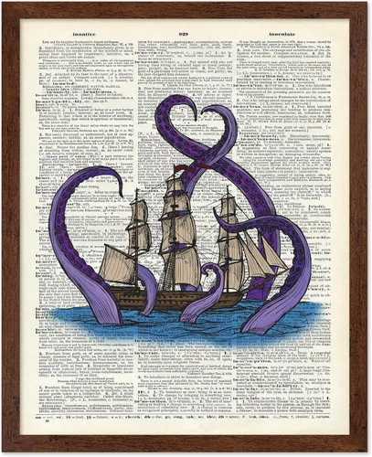 Vista 13 de Poster Master Póster de pulpo para parejas, póster de diccionario, arte Kraken, regalo romántico para él, ella, amantes, decoración náutica