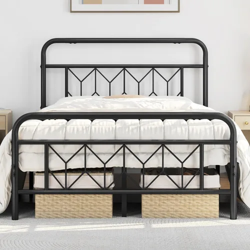 Vista 11 de Yaheetech Armazón de Cama de Plataforma Metálica Base de Colchón con Cabecero/Pie de Cama con Patrón de Diamante/Soporte de Listones de Acero