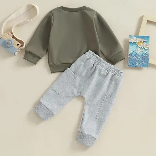 Vista 7 de Conjunto de sudadera de manga larga con cuello redondo y pantalones deportivos para bebés, ropa de invierno para bebé