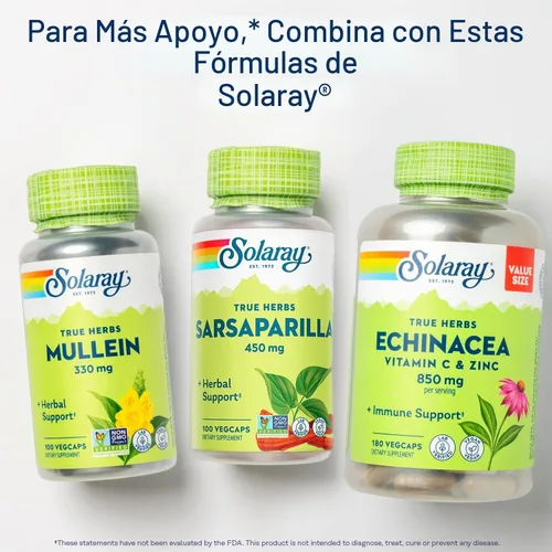 Vista 6 de SOLARAY Suplemento de raíz de sarzaparrilla 450 mg, 100 cápsulas vegetales