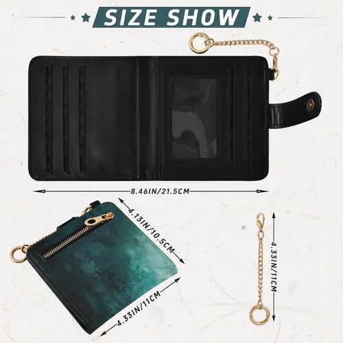 Vista 3 de Qilmy Hunter Green Texture Compact Women's Wallet - RFID Blocking Bifold Card Case PU Leather Slim Travel Wallet with Zipper Coin Pocket, ID Window