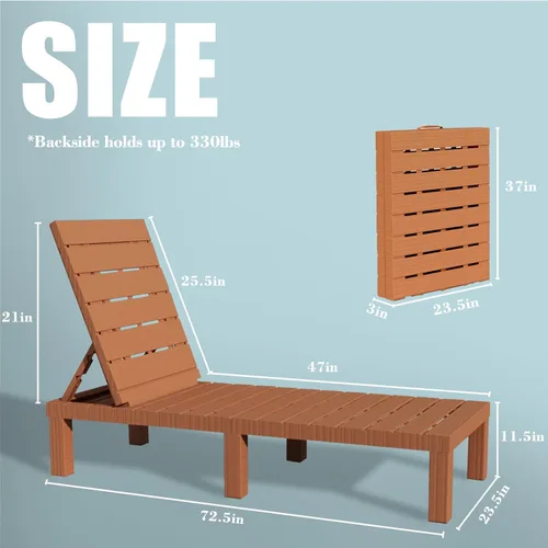 Vista 3 de DIMAR GARDEN Tumbona al aire libre, silla de piscina de resina impermeable reclinable, caramelo