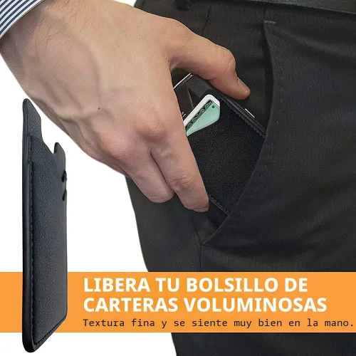 Vista 3 de Soporte para tarjetas de teléfono, billetera de cuero para teléfono Negro